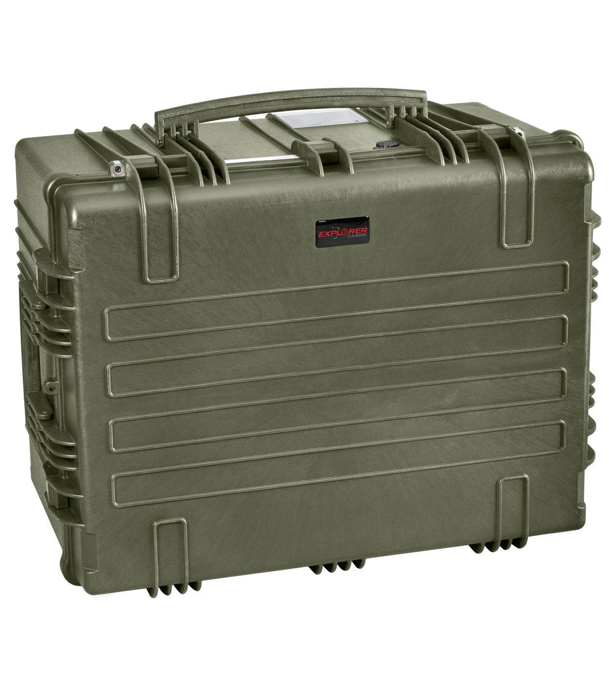 The Explorer 7745 is an olive green polypropylene case with a hard-shell ribbed exterior and handle, designed for durable protection and secure equipment transport.