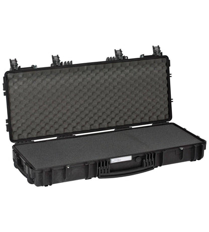 The Explorer 9413 is a black hard-shell waterproof case with optional foam interior and egg-crate padding, displayed open on a white background.