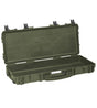 The Explorer 9413 is an open, empty, green hard-shell protective case with a stainless steel reinforced handle and four latches, shown on a white background.
