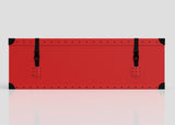 A medium red Football Storage Poly Case with black reinforced corners, zinc drop handle, and two black webbing side-release buckles, shown on a plain light background.