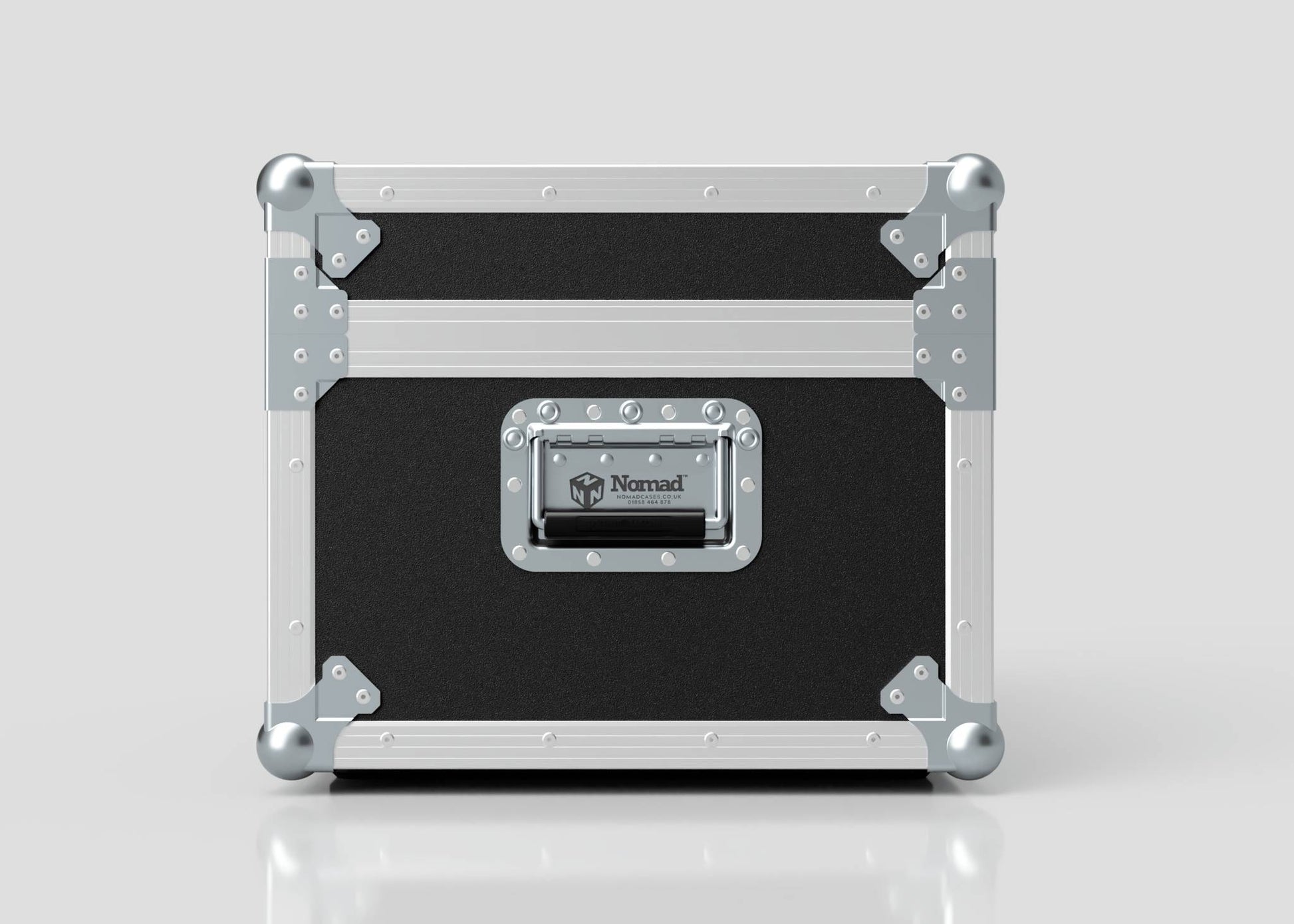 A black and silver Hazer Jem ZR45 Smoke Machine Case with metal reinforcements and a front handle, labeled "Nomad," is shown against a plain white background.