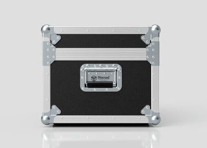 A black and silver Hazer Jem ZR45 Smoke Machine Case with metal reinforcements and a front handle, labeled "Nomad," is shown against a plain white background.
