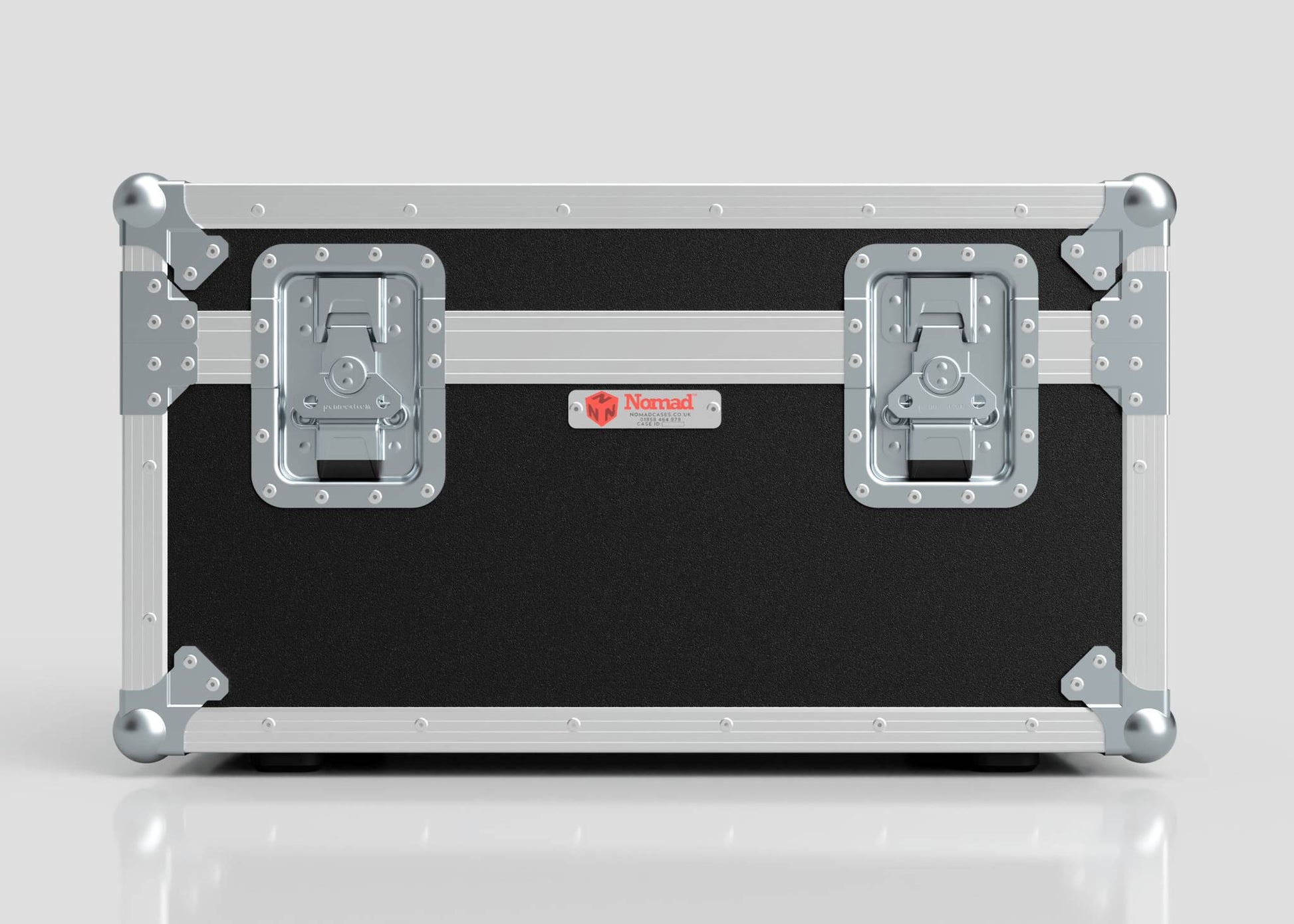 The Hazer Jem ZR45 Smoke Machine Case is a black and silver hard case with metal reinforcements, two latches, and a small red Nomad logo on the front, shown against a plain background.