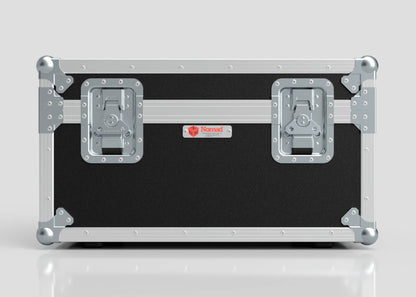 The Hazer Jem ZR45 Smoke Machine Case is a black and silver hard case with metal reinforcements, two latches, and a small red Nomad logo on the front, shown against a plain background.