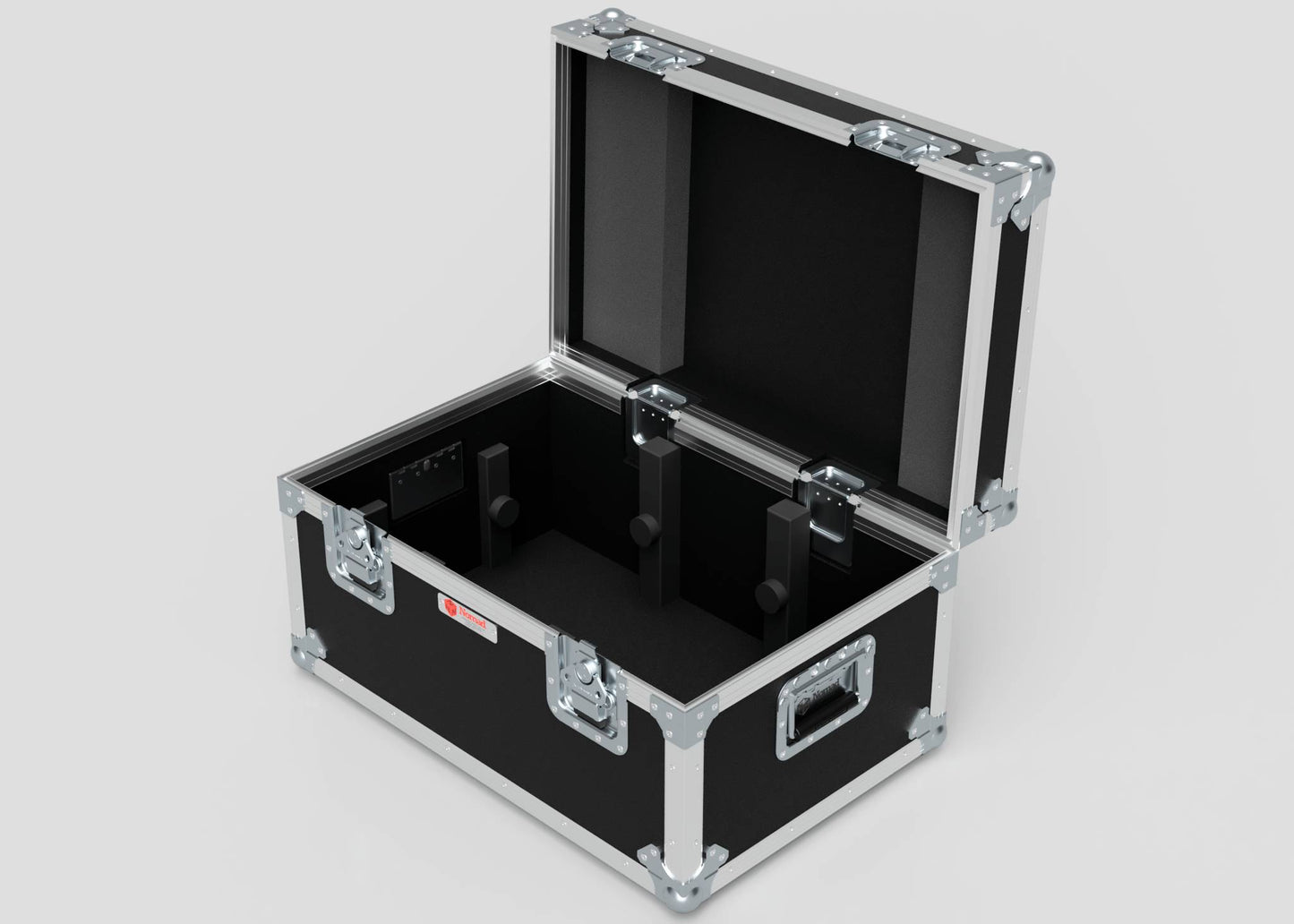 The Hazer Jem ZR45 Smoke Machine Case is a black hard-shell case with metal corners and handles, open to show a foam-lined interior with adjustable dividers.
