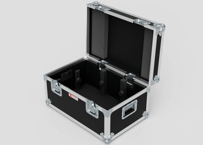 The Hazer Jem ZR45 Smoke Machine Case is a black hard-shell case with metal corners and handles, open to show a foam-lined interior with adjustable dividers.