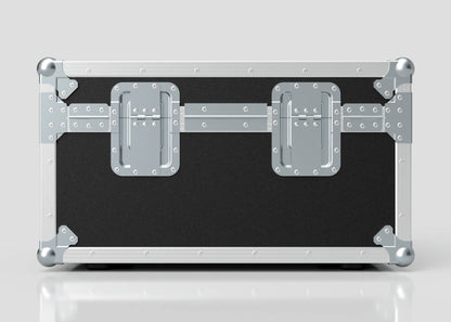 A Hazer Jem ZR45 Smoke Machine Case, black and silver with reinforced corners and twin front latches, is displayed against a plain light background.