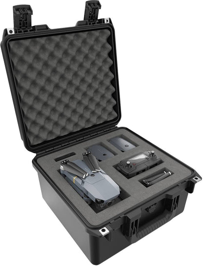 The iM2275 Storm Case with custom foam securely holds a foldable drone, two batteries, a remote, and accessories. Durable and watertight, it keeps all your gear protected and organized wherever you go.