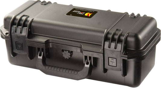 The iM2306 Storm Case is a closed, hard plastic, crushproof case with clips, a handle, and a top label, offering durable protection for your valuables.