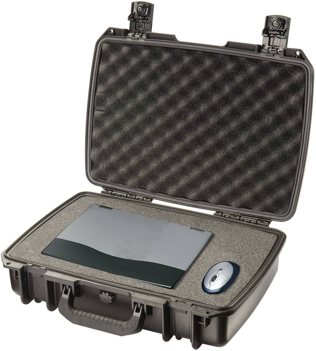 The iM2370 Storm Laptop Case is crushproof and watertight with a foam interior that secures a closed laptop and computer mouse in custom cutouts.