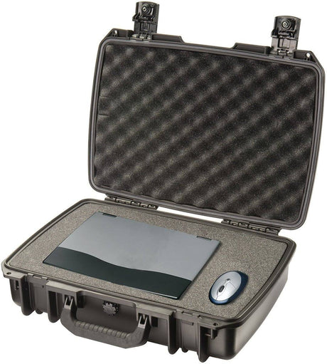 The iM2370 Storm Laptop Case is crushproof and watertight with a foam interior that secures a closed laptop and computer mouse in custom cutouts.