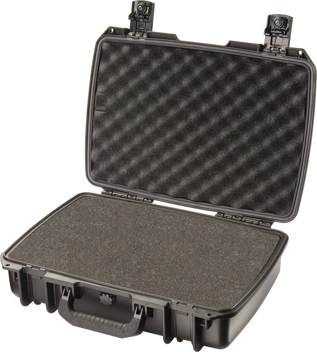 The iM2370 Storm Laptop Case is a black PELI hard-shell, crushproof case with foam padding inside, shown open with an empty interior and secure latches.