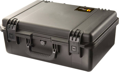 The iM2600 Storm Case is a closed black case with a handle, secure latches, and a small label on the top corner, providing crushproof and watertight protection for your valuables.