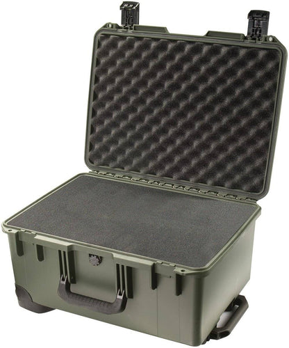 The iM2620 Storm Travel Case is a green hard-shell case with an open lid, featuring egg crate foam for cushioning; this crushproof case keeps your valuables protected.