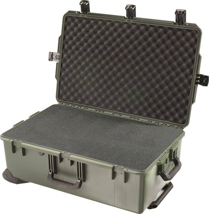 The iM2950 Storm Travel Case, shown open with egg-crate foam in the lid and flat foam in the base, features secure latches, carrying handles, and is ideal for custom CNC foam fittings.