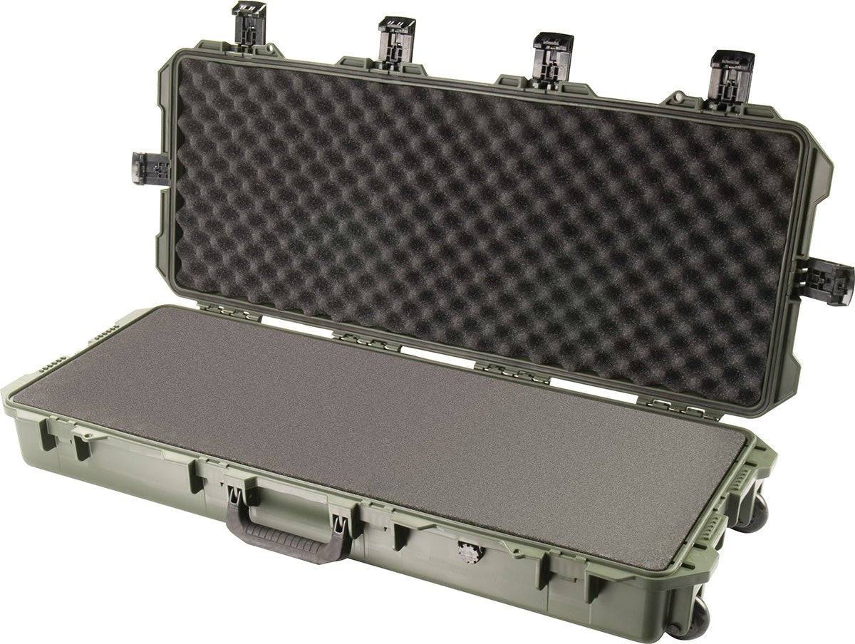 The iM3100 Storm Long Case, equipped with custom CNC foam, is open to display its padded interior, four Press and Pull latches, and a sturdy handle.