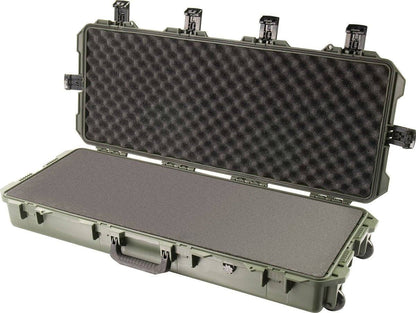 The iM3100 Storm Long Case, equipped with custom CNC foam, is open to display its padded interior, four Press and Pull latches, and a sturdy handle.