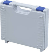 The Jazz 5002 is a closed, light gray plastic carrying case with a handle and blue latches, featuring a modern design and standing upright on a white background.