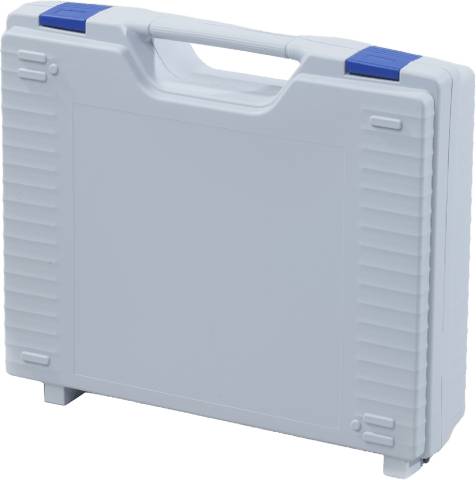 The Jazz 5006 is a closed, light gray protective case with a modern design, a handle, and two blue latches on top, shown standing upright against a white background.