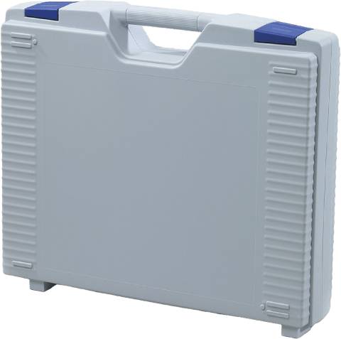 The Jazz 5032 is a closed, light gray hard plastic protective case with foam inserts, a top handle, and blue latches, shown standing upright on a flat surface.