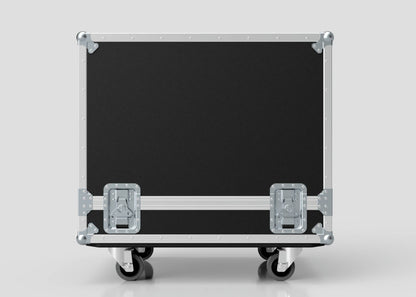 A Large Engine Case in black with metal corners, latches, and wheels is displayed against a light gray background. Its internal dimensions are 860 x 710 x 710 mm.