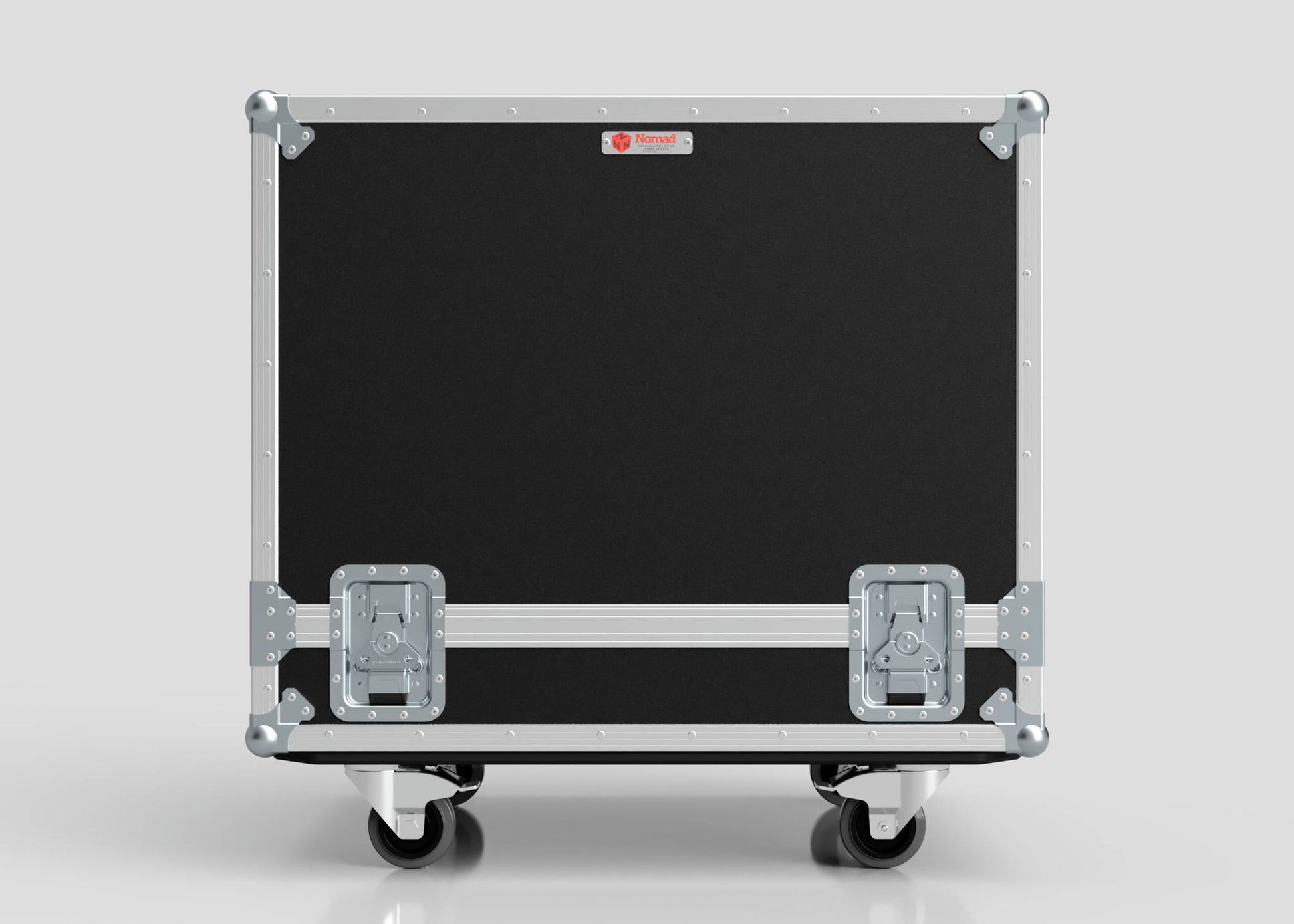 The Large Engine Case is a black and silver equipment case on wheels with metal edges and reinforced corners, displayed against a plain light background. Its internal dimensions are 860 x 710 x 710 mm.