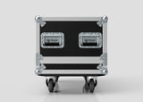 A Motorsport Gearbox Flight Case | 940 x 450 x 400 mm (Internal), shown in black and silver with metal reinforcements and two handles, is displayed against a plain light background.