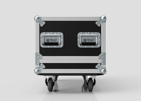 A Motorsport Gearbox Flight Case | 940 x 450 x 400 mm (Internal), shown in black and silver with metal reinforcements and two handles, is displayed against a plain light background.