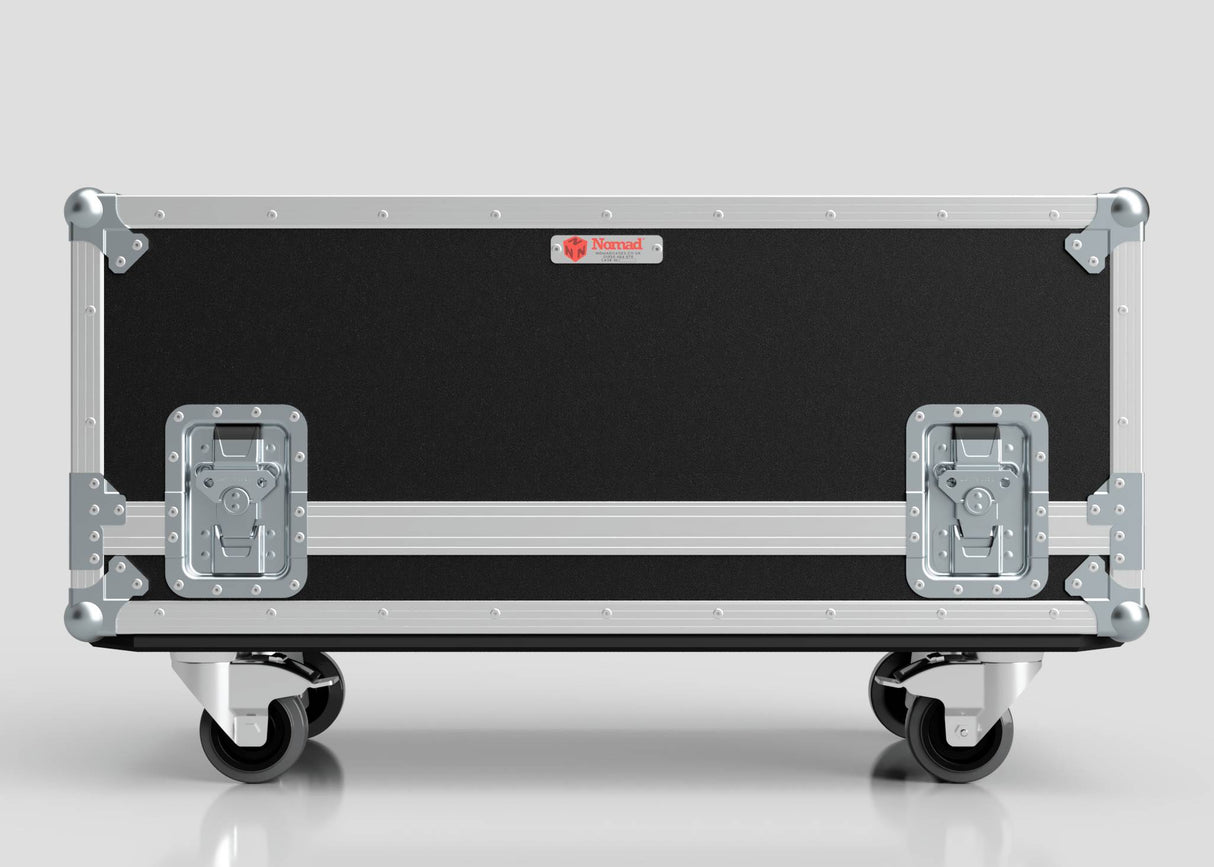 Motorsport Gearbox Flight Case | 940 x 450 x 400 mm (Internal): Black rectangular case with metal edges, two latches, and four caster wheels—perfect for motorsport logistics. Displayed on a plain light background.