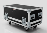 The Motorsport Gearbox Flight Case | 940 x 450 x 400 mm (Internal) is a large black and silver flight case with metal reinforcements, handles, and four caster wheels, designed for motorsport logistics. Shown against a plain white background.
