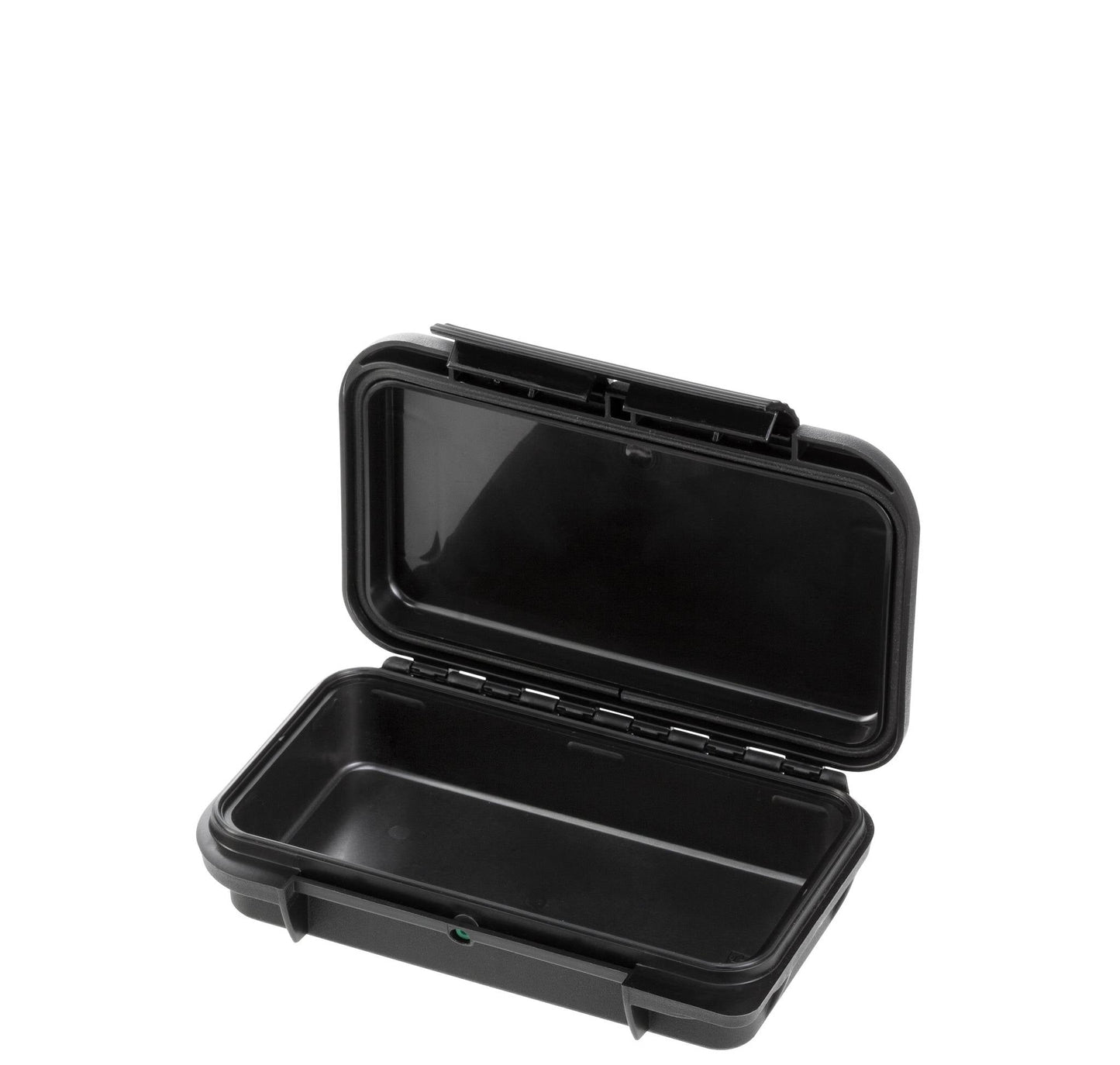 The MAX001 is a black, rectangular polypropylene copolymer case with a hinged lid open to reveal an empty interior, ideal for custom CNC foam fittings, displayed against a white background.
