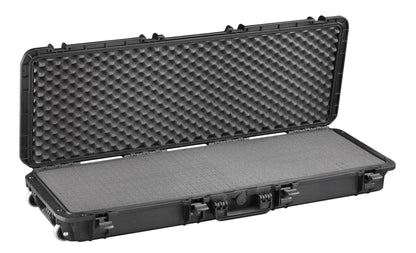 The MAX1100 is a large, black protective case featuring a hard shell and foam padding, displayed open and empty on a white background.