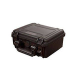 The MAX235H105 is a black hard plastic protective case with a handle and secure latches, shown closed on a white background. It features a watertight seal and an automatic pressure release valve for extra protection.