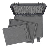 The MAX380H115 Laptop Case is a hard, watertight case with a foam-lined lid, three removable foam inserts, a pressure release valve for safety, and a stackable interlocking design for easy storage.