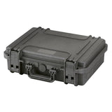 The MAX380H115 Laptop Case, made of black hard plastic with reinforced edges, handle, and pressure release valve, sits closed against a white background.