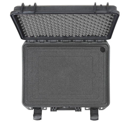 The MAX380H115 Laptop Case is a black hard-shell, watertight case with foam padding in the lid and a flat foam insert in the base, offering secure gear protection with a tight seal.