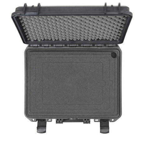 The MAX380H115 Laptop Case is a black hard-shell, watertight case with foam padding in the lid and a flat foam insert in the base, offering secure gear protection with a tight seal.