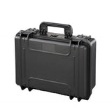 The MAX430 is a black hard-shell protective case with a handle, latches, and a watertight seal, designed for secure storage and transport of sensitive equipment.