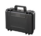 The MAX430CAM Camera Case is a black hard-shell case with a handle, watertight seal, and two latches, designed for photography equipment, shown isolated on a white background.