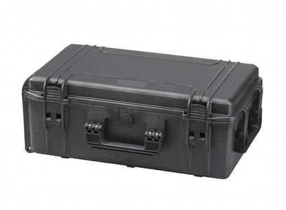 The MAX520CAM Camera Case is a closed black hard plastic case with latches and a handle, shown on a white background.