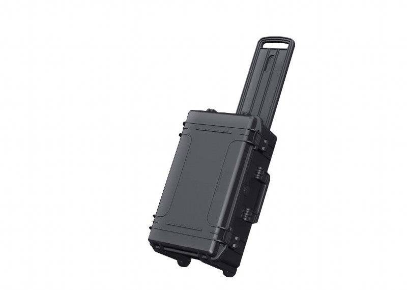 The MAX520CAMTR Camera Case With Wheels And Retractable Handle is a black hard-shell, watertight protective case for photography equipment, featuring a padded organizer and telescopic handle, shown angled against a plain white background.