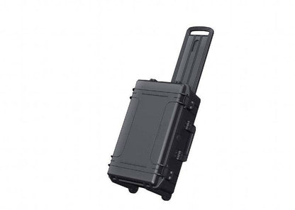 The MAX520CAMTR Camera Case With Wheels And Retractable Handle is a black hard-shell, watertight protective case for photography equipment, featuring a padded organizer and telescopic handle, shown angled against a plain white background.