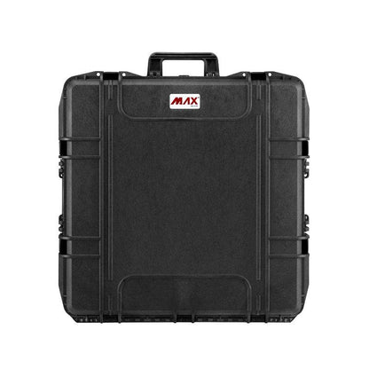 The MAX615 is a black, hard-shell watertight case with a handle, a MAX label at the top center, and an automatic pressure release valve for enhanced protection.