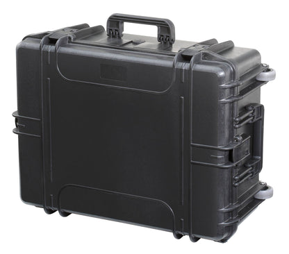 The MAX620H250 is a black hard-shell lockable case with a handle, secure latches, reinforced corners, and a pressure release valve for enhanced protection.