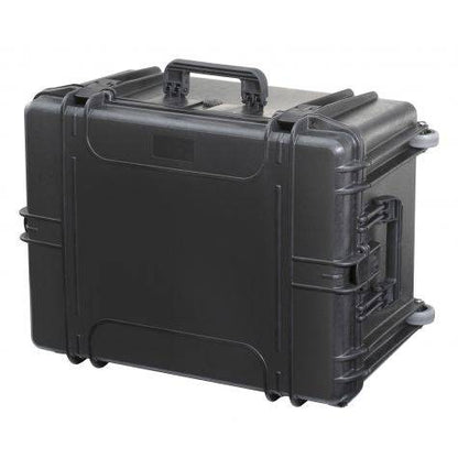 The MAX620H340 is a black, hard-shell protective case with a top handle, secure side latches, and padlock holes for extra security, ideal for transporting equipment.