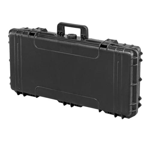 The MAX800 is a hard-shell black plastic carrying case with a handle and automatic pressure release valve, shown closed and viewed from an angle.