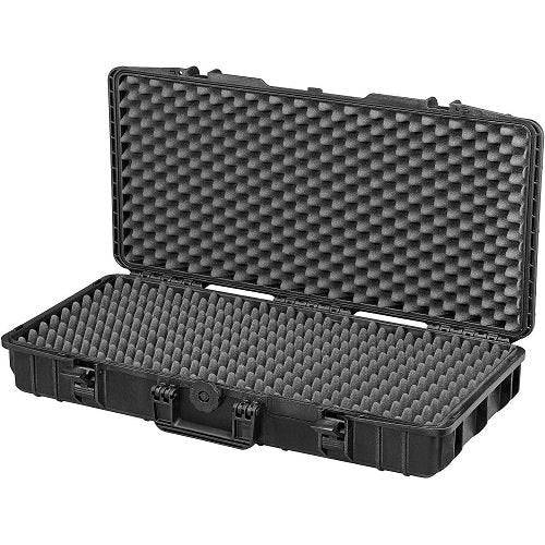The MAX800 is a black hard-shell carrying case with an open lid, showcasing its custom foam interior and secure, protective padding inside for added protection.