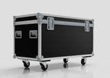 Mic Stands Trunk Case in black and silver, 1200mm long, features metal reinforcements, latches, and handles—perfect for mic stand transport. Shown on a plain light background.