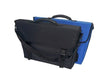 Two Padded Portfolio Carry Bags (21 x 17" Professional Print Case), one black and one blue, with handles and shoulder straps, are shown side by side as perfect protective art transport solutions against a white background.