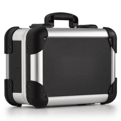 The Robust 50000 is a compact, hard-sided black and silver case with reinforced corners, a sturdy handle, and custom CNC foam for shock and impact protection.